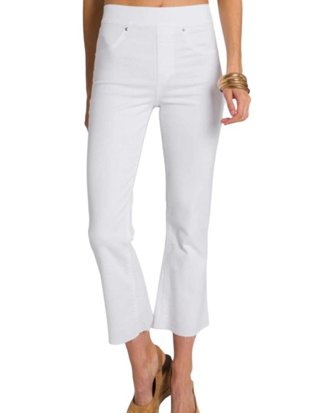 Spanx Women’s 25” Inseam Cropped Raw Hem Flare Demin White XS Original $128